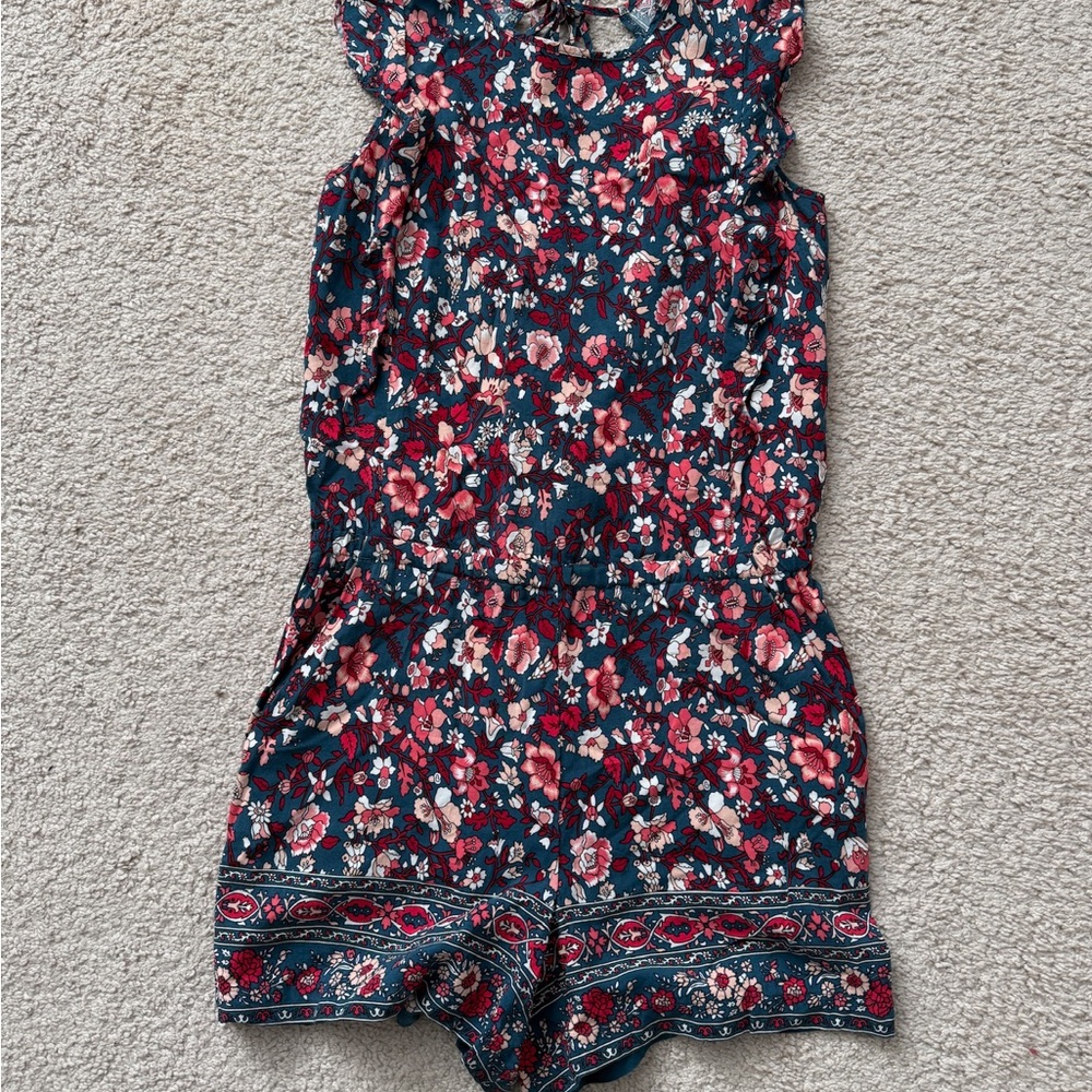 LOFT Floral Romper - Navy and Pink